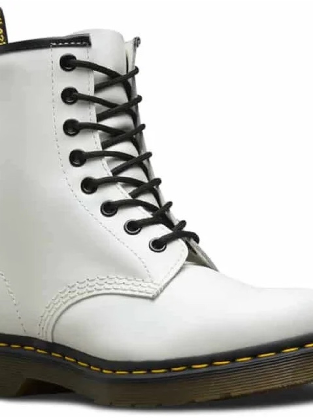 Dr. Martens White Leather Lace-Up Combat Boots with Black Laces
